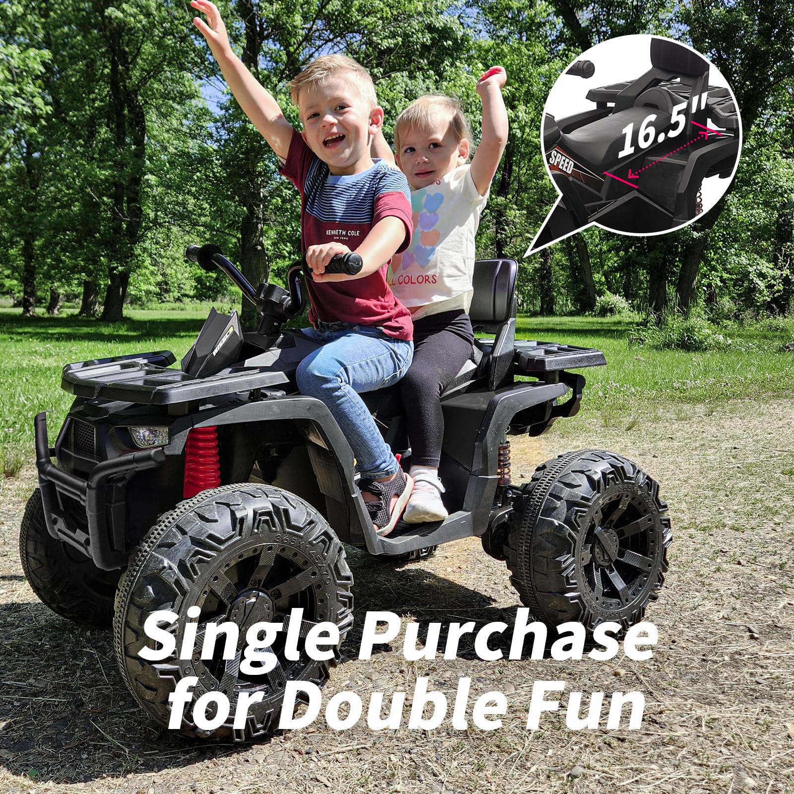 24V Kids ATV 4 Wheeler - 400W Motor Electric Ride On Toy Car for Big Kids, 2 Seater Black - Perfect for Outdoor Play, Backyard Adventures & Off-Road Fun