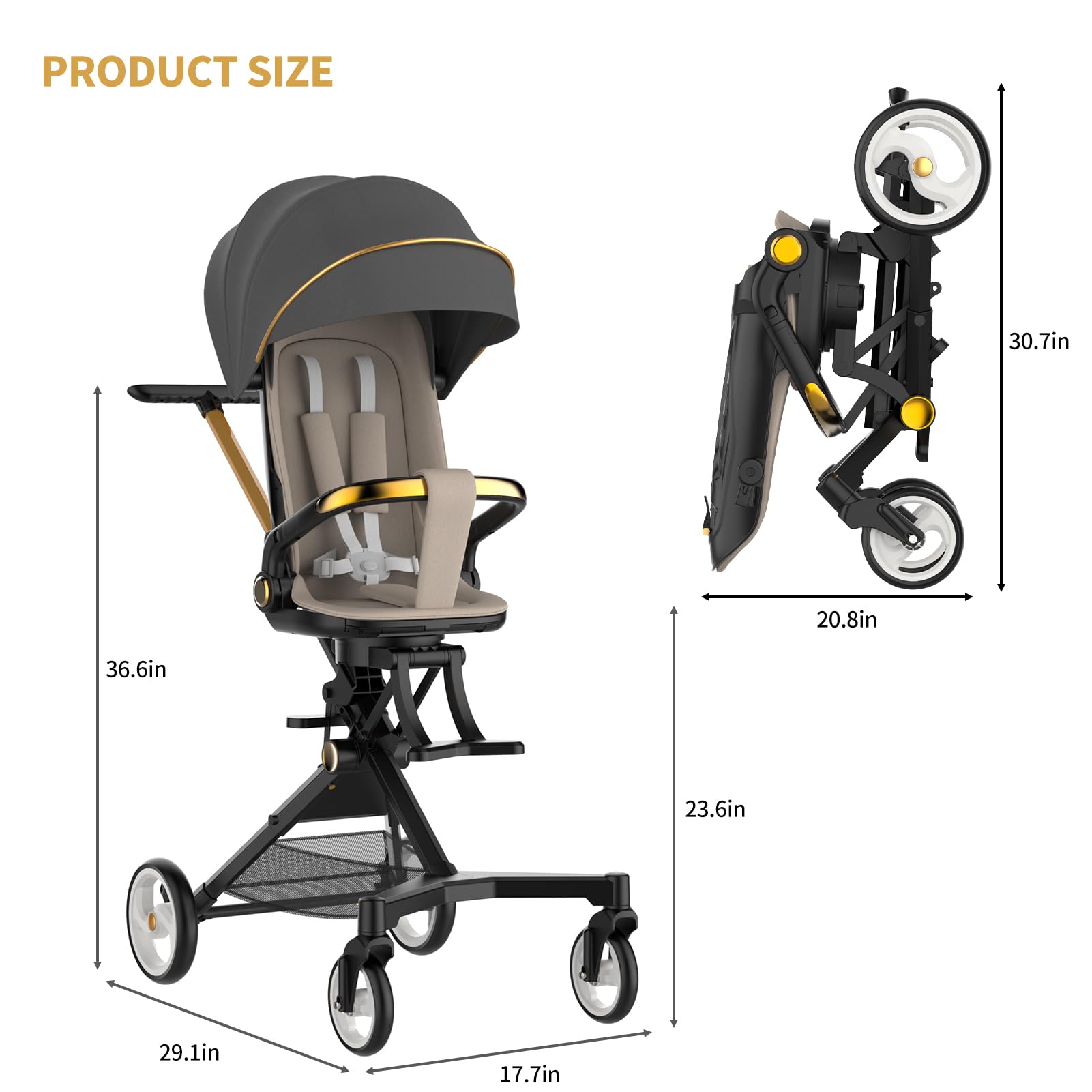 **Ultra Lightweight Baby Stroller with Snack Tray & Music Player - 360° Rotating Seat, Large Storage Basket & 5-Point Safety Harness - Perfect for Toddlers (2-4 Years) - Ideal for Shopping, Travel & Outdoor Walks**