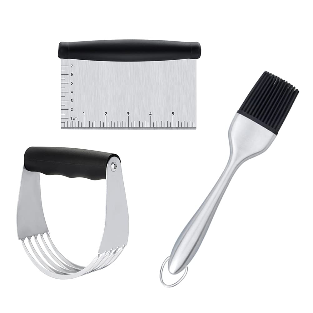 Cabilock 3-Piece Stainless Steel Pastry Cutter Set - Dough Scraper, Cake Decorating Tool, Baking Utensils for Pies, Cookies & Bread Making - Perfect for Home Bakers & Professional Chefs