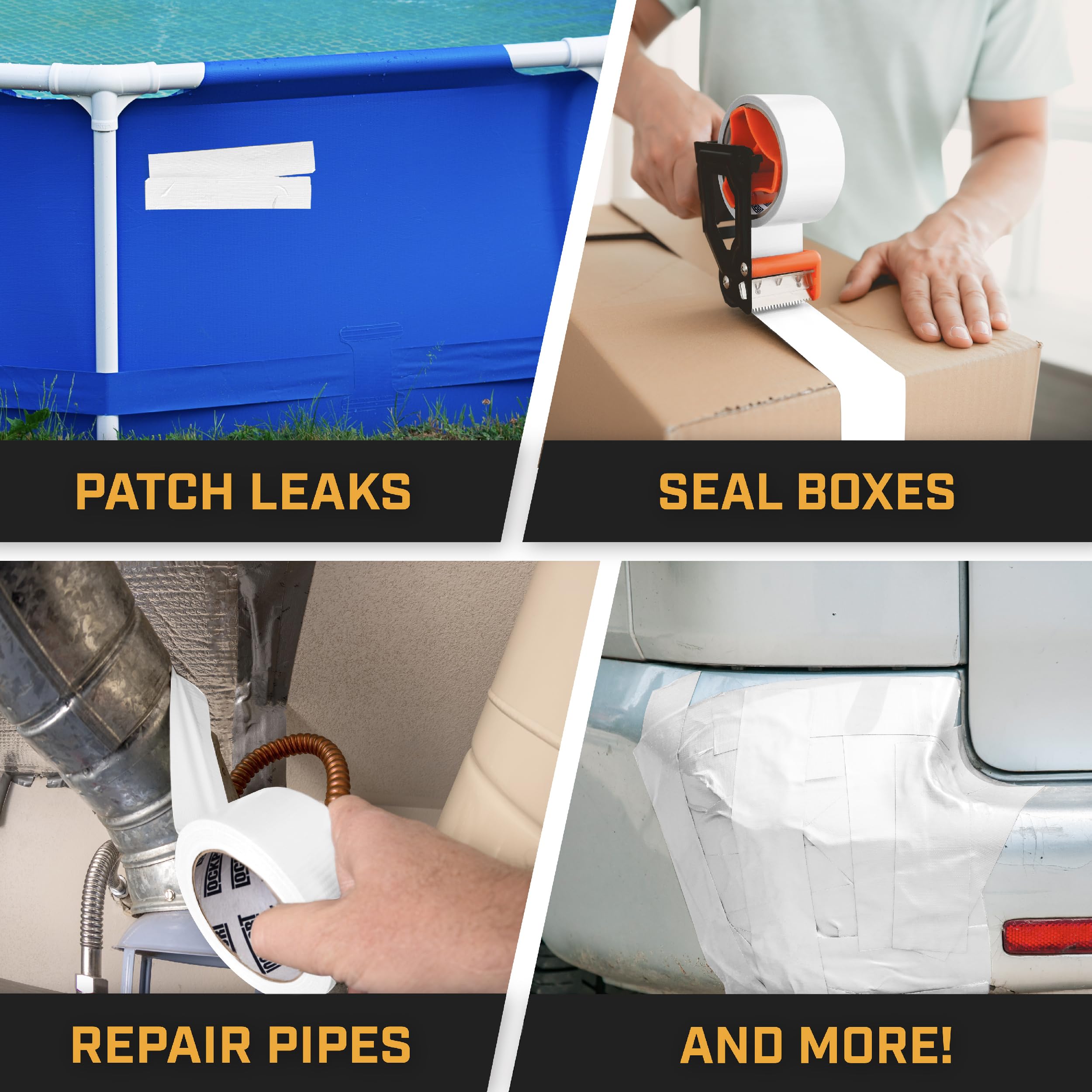 Lockport White Duct Tape - 3 Pack (20 Yards x 2 Inch) - Waterproof, No Residue Duct Tape for Home Repairs, HVAC, Crafts & DIY Projects - Heavy Duty Bulk Adhesive Tape for Sealing, Fixing & Emergency Use