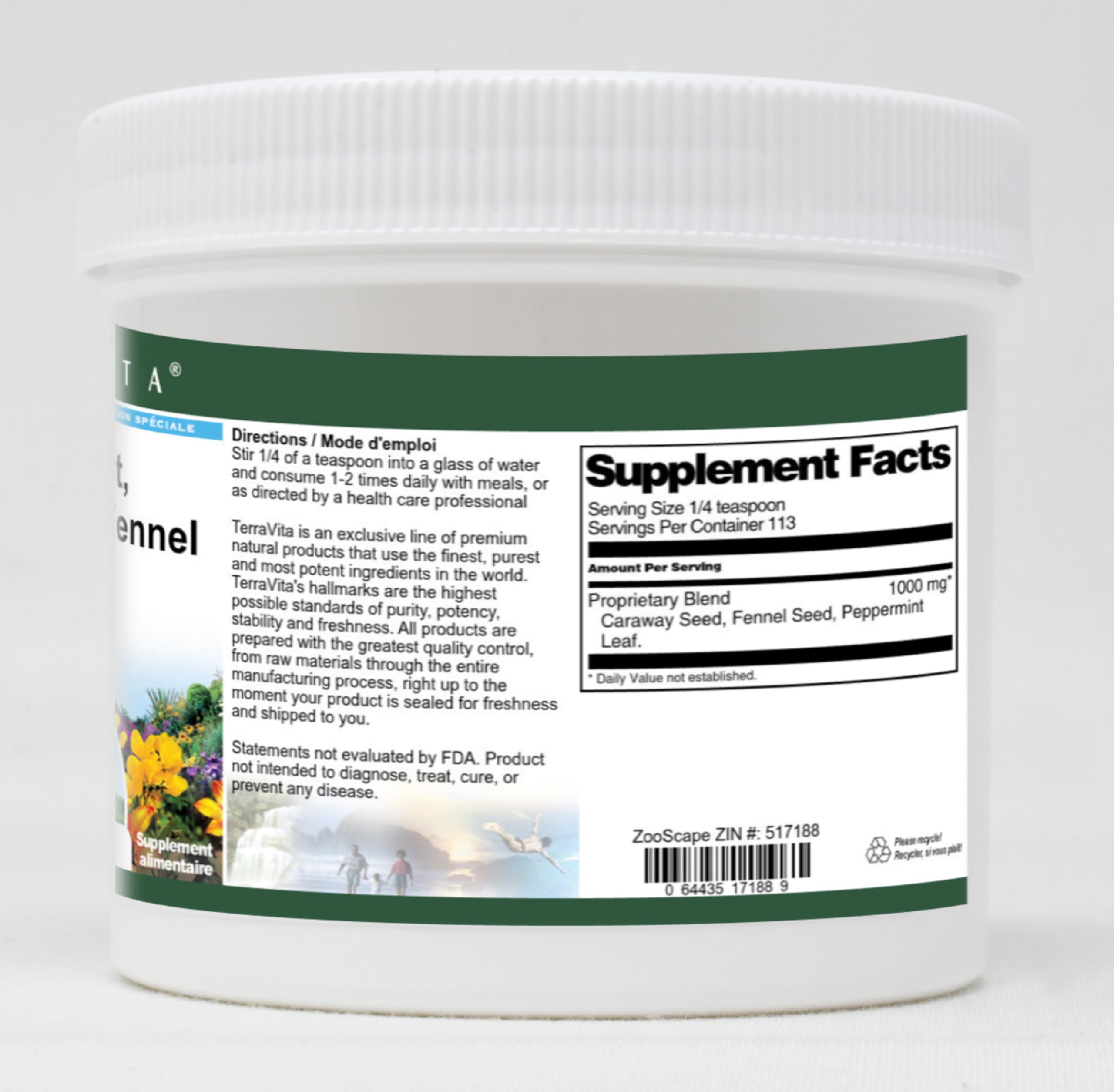 Peppermint Caraway Fennel Digestive Support Powder - 4oz Herbal Supplement for Gut Health & Bloating Relief | Natural Stomach Comfort Formula (ZIN: 517188) | Perfect for After Meals & Digestive Wellness