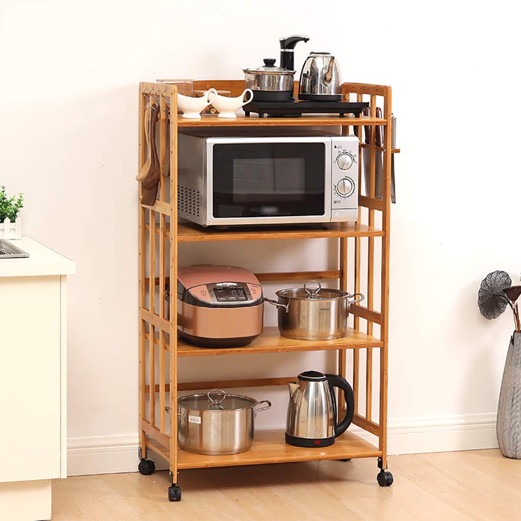 Bamboo Rolling Kitchen Serving Cart with Wheels - Mobile Bar Buffet Cart, Storage Shelf for Dining Room, Bathroom & Home Organization - Perfect for Entertaining, Storage & Small Space Solutions
