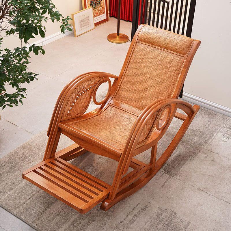 Natural Wood Rocking Chair with Cushioned Seat & Track Arms - Comfortable Nursery Glider for Baby Room, Living Room or Bedroom - Perfect for Breastfeeding, Reading & Relaxing