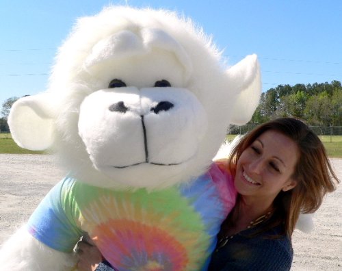 6 Foot Giant Plush White Gorilla Stuffed Animal - Soft American Made Big Stuffed Monkey with Rainbow Tie Dye T-Shirt - Perfect for Kids Room Decor, Birthday Gifts & Cuddling