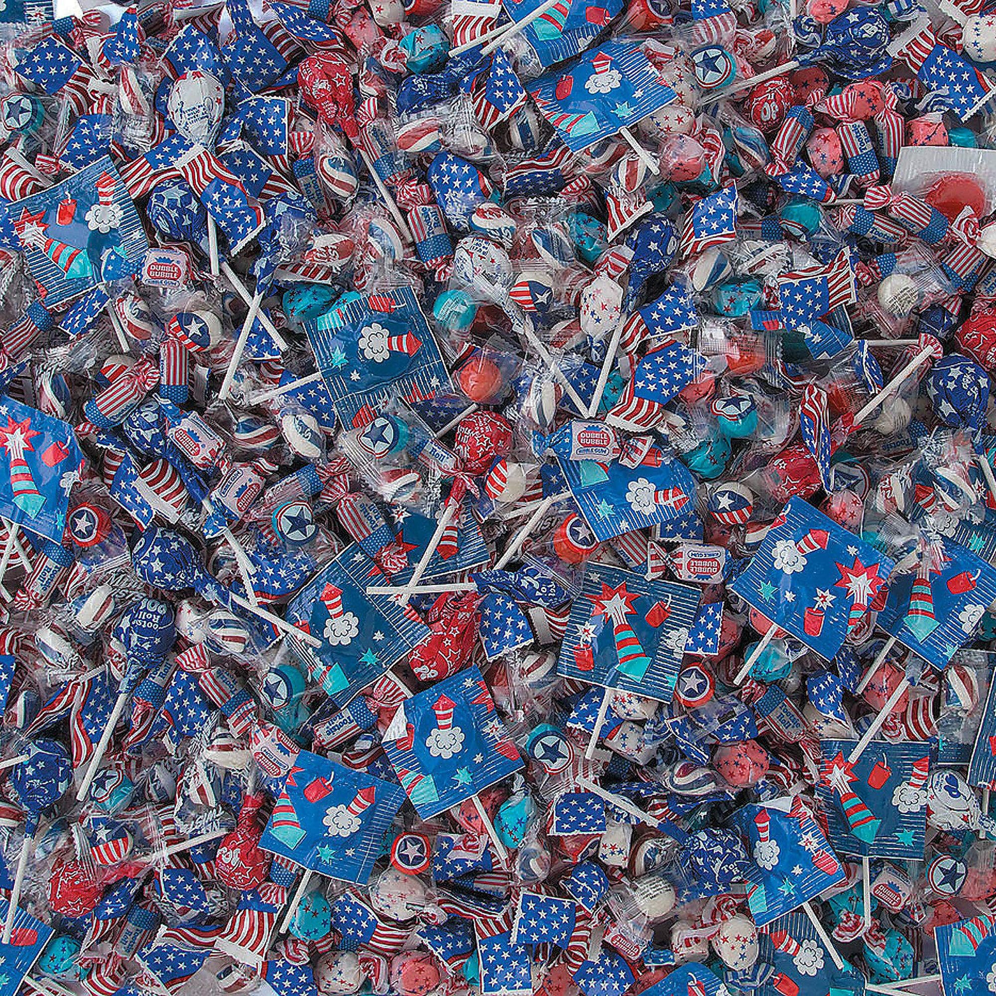Fun Express Bulk Patriotic Candy - 1000 Pieces Individually Wrapped Assorted Candies & Lollipops for 4th of July, Memorial Day, Veteran's Day - Perfect for Party Favors, Classroom Treats, and Patriotic Celebrations
