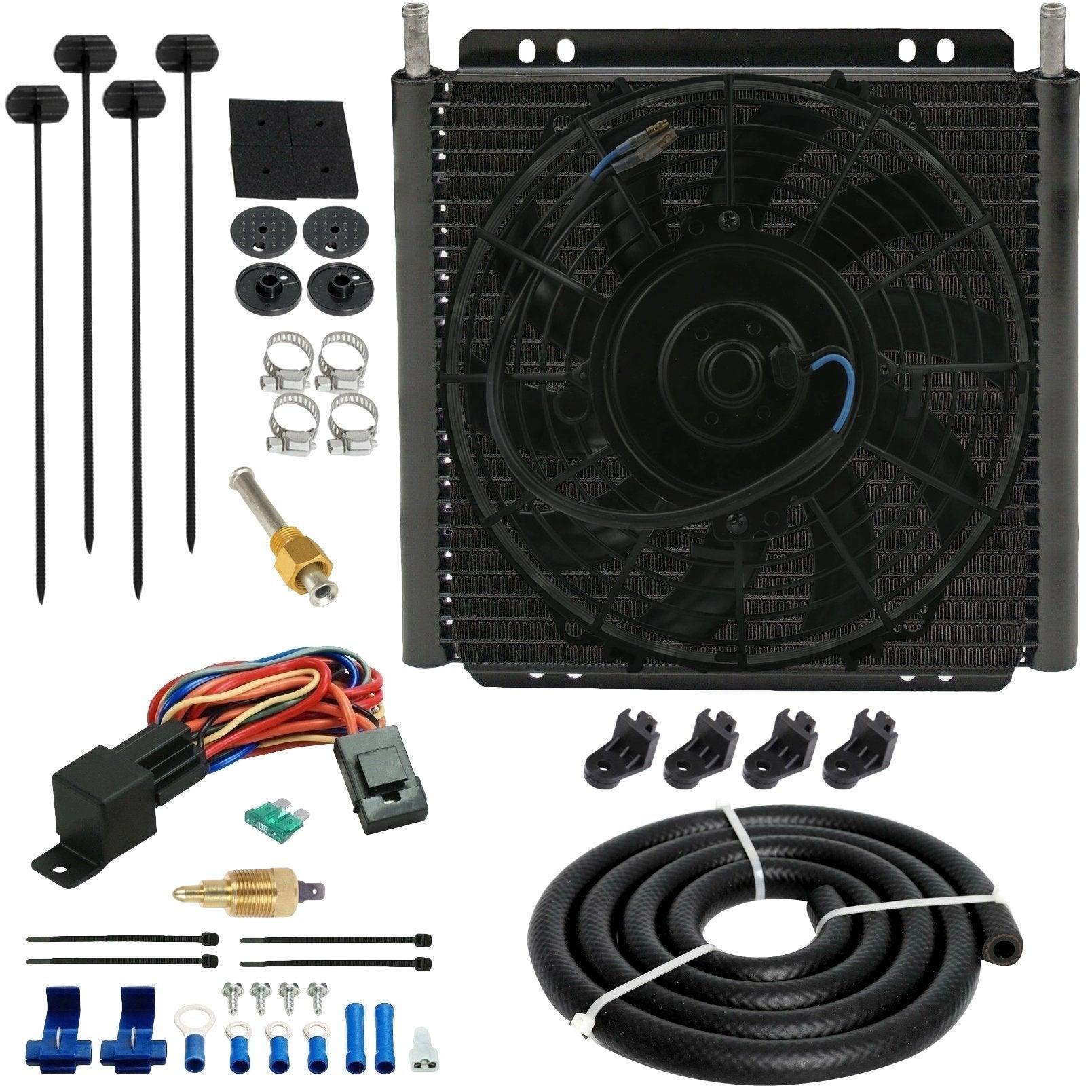 26 Row Transmission Oil Cooler with Electric Fan & Thermostat Switch - Heavy Duty Cooling for Trucks, RVs & Performance Vehicles