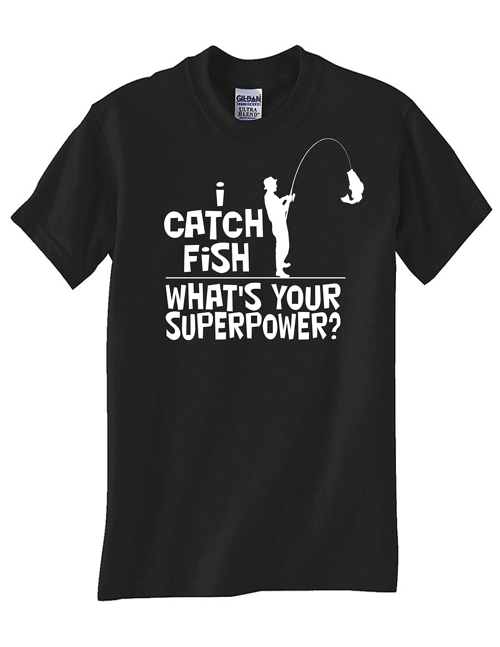 STUFF WITH ATTITUDE I Catch Fish Superpower Black T-Shirt for Men - Funny Fishing Graphic Tee for Anglers, Outdoor Enthusiasts & Casual Wear