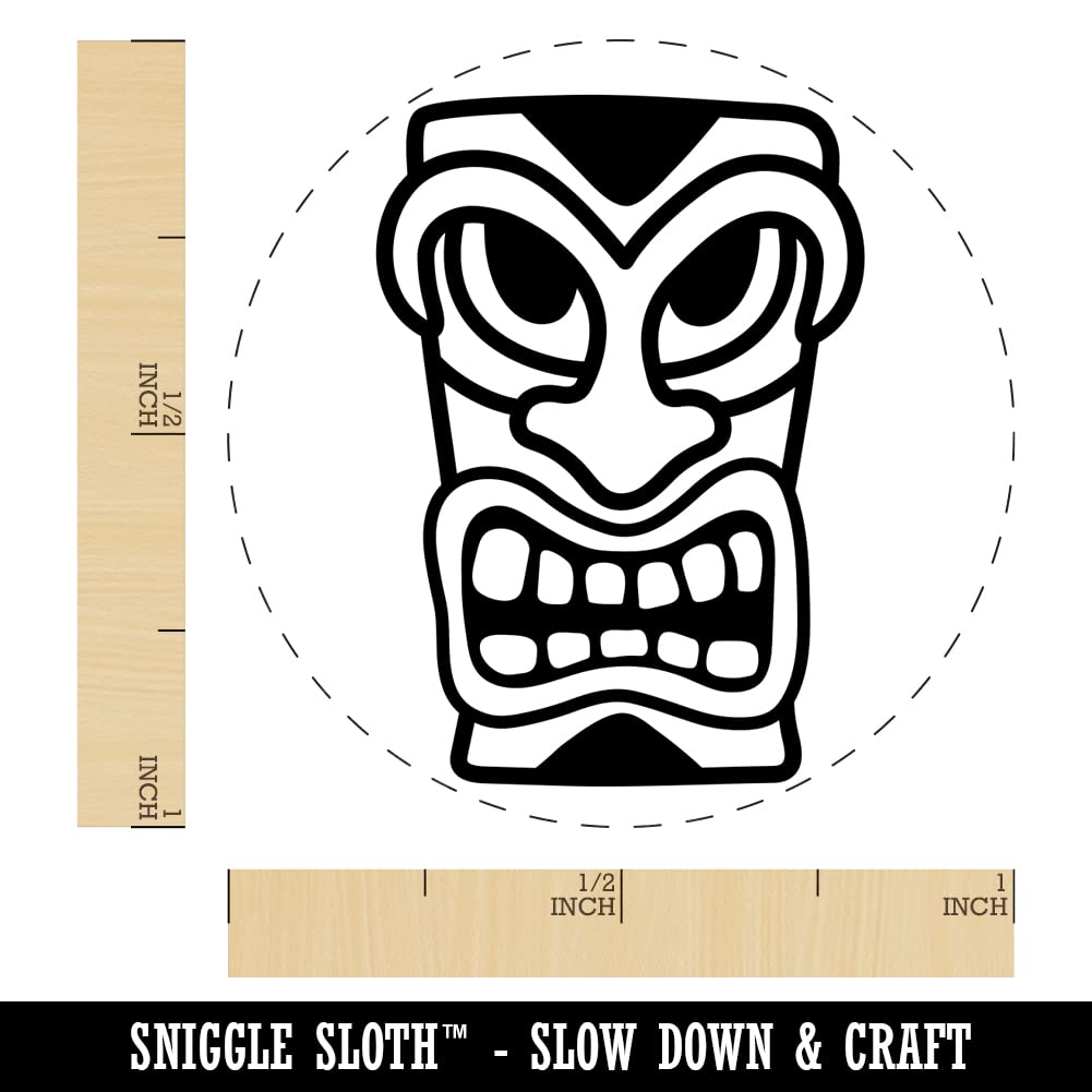 Hawaiian Tiki Head Self-Inking Rubber Stamp - 1 Inch Medium Blue Ink Stamp for DIY Crafts, Scrapbooking, Journals & Planner Decorations - Perfect for Hawaiian Theme Parties, Tropical Invitations & Luau Decor
