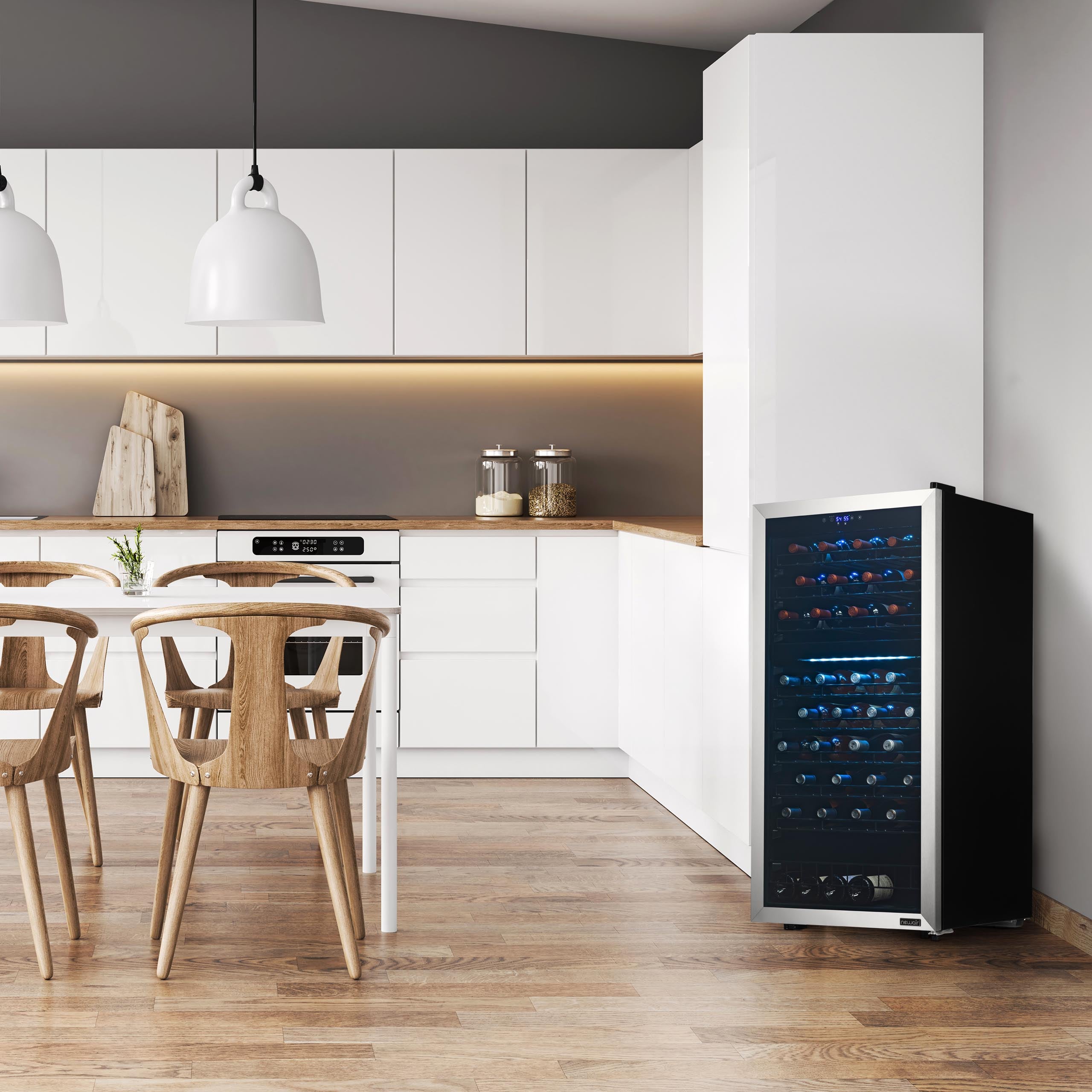 Newair® 76 Bottle 23 Inch Stainless Steel Freestanding Dual Zone Wine Cooler Refrigerator - Perfect for Home Bars, Restaurants, and Wine Cellars