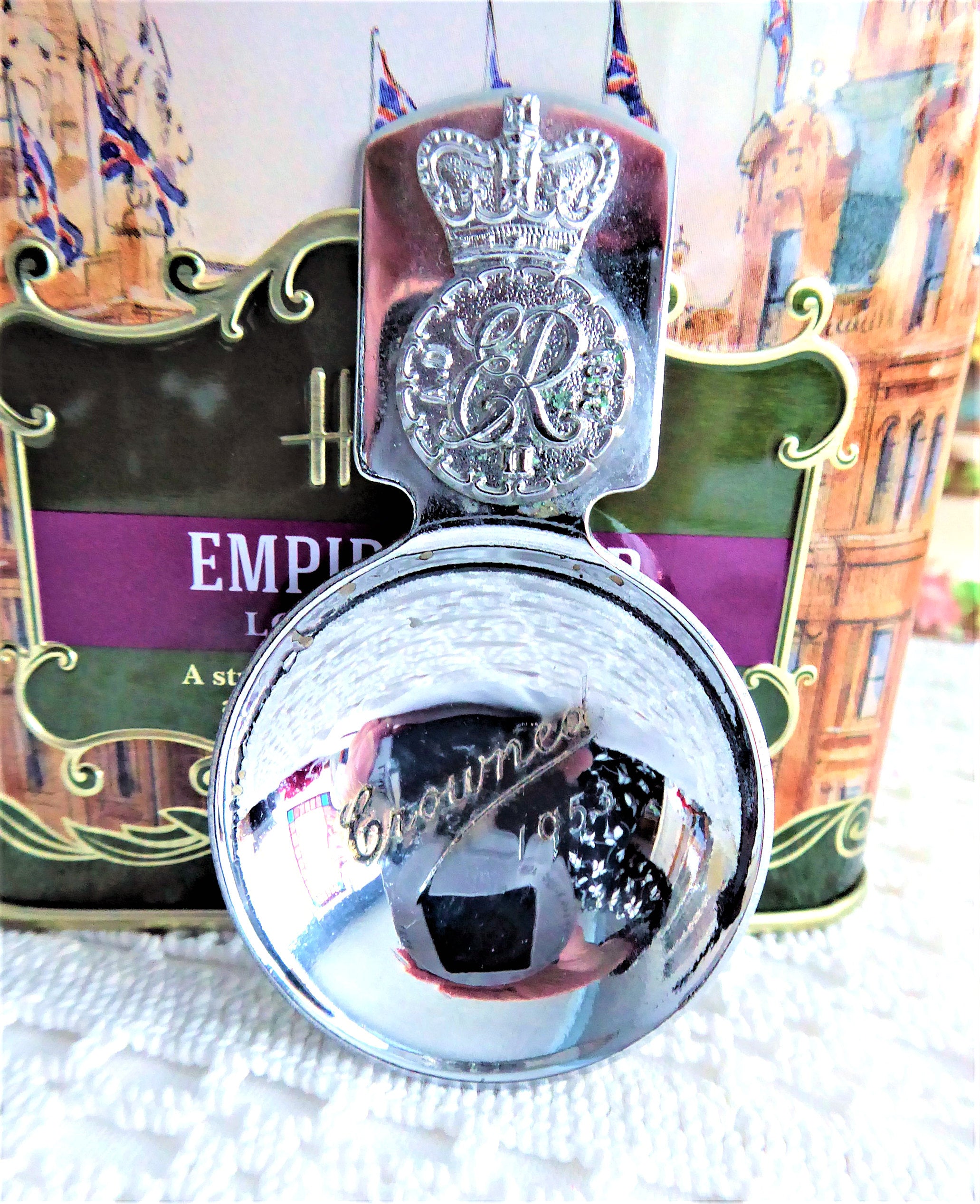 Queen Elizabeth II 1953 Coronation Tea Caddy Spoon - Chrome Tea Scoop with Royal Cipher & Crown Design - Perfect for English Tea Ceremonies & Royal Memorabilia Collectors