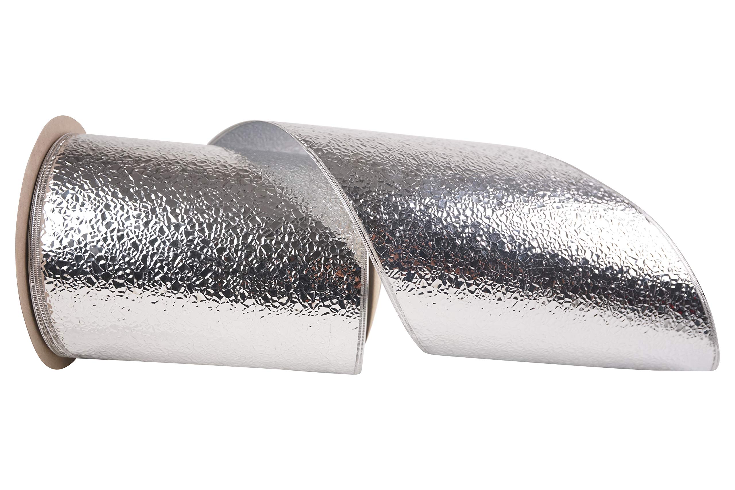 Reliant Ribbon Cracked Ice Display Wired Edge Ribbon - 6 Inch x 50 Yards, Silver - Perfect for Gift Wrapping, Wedding Decorations, and Party Favors