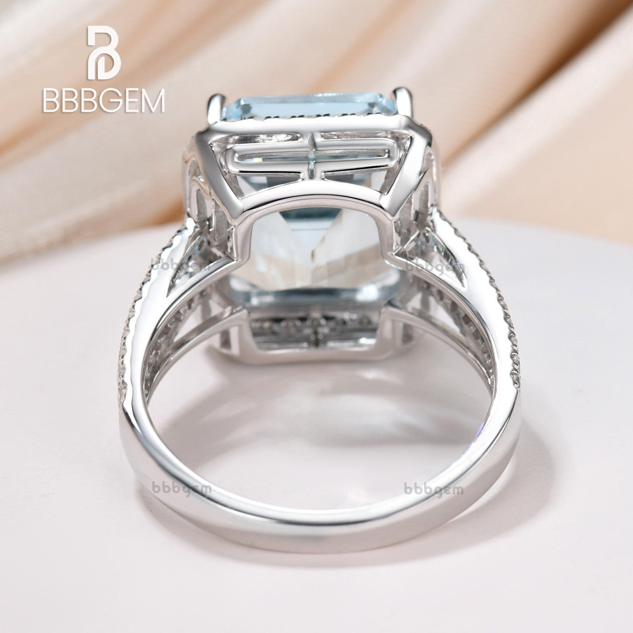 10x12mm Emerald Cut Aquamarine Engagement Ring - 14k White Gold Diamond Wedding Band with Split Shank Halo Prong Setting | Perfect for Proposals, Anniversaries & Bridal Jewelry