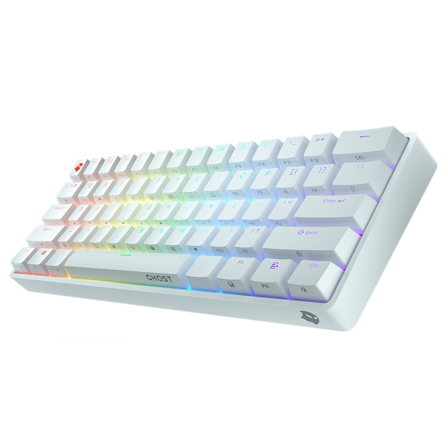 Ghost K1 Wireless Mechanical Keyboard - 60% Compact, RGB Backlit, Bluetooth/2.4G/USB-C for PC/Mac - White Gaming Keyboard for Esports, Office & Home Use