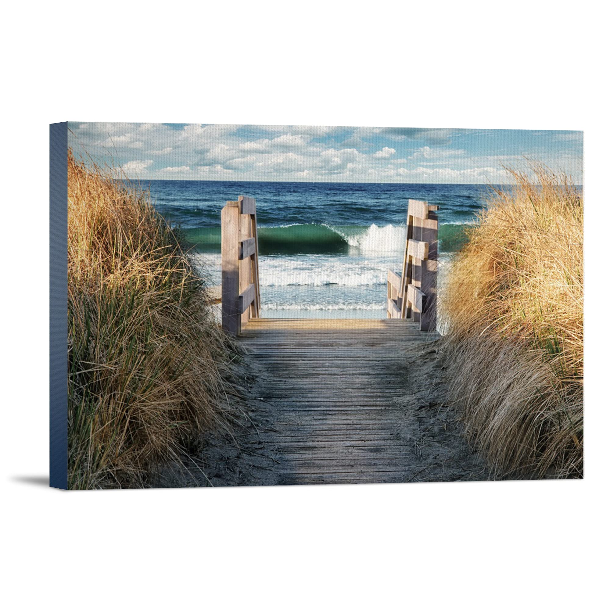 36x24 Stairs to Beach Gallery Wrapped Canvas Wall Art - Perfect for Coastal Home Decor, Beach House Living Room & Ocean Theme Bedroom