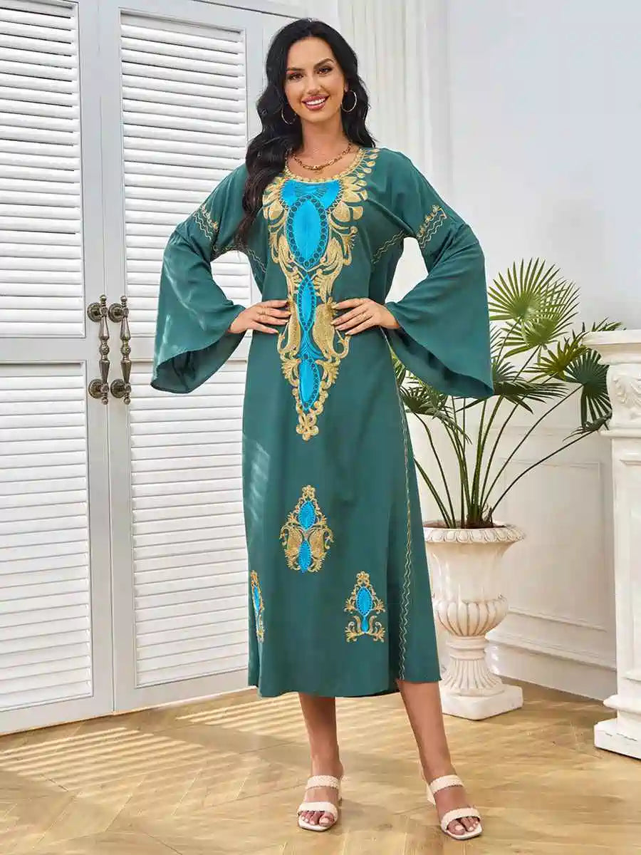 Elegant Eid Caftan Dress for Women - Floral Embroidery Kaftan #25284 - Perfect for Eid Celebrations, Parties & Special Occasions