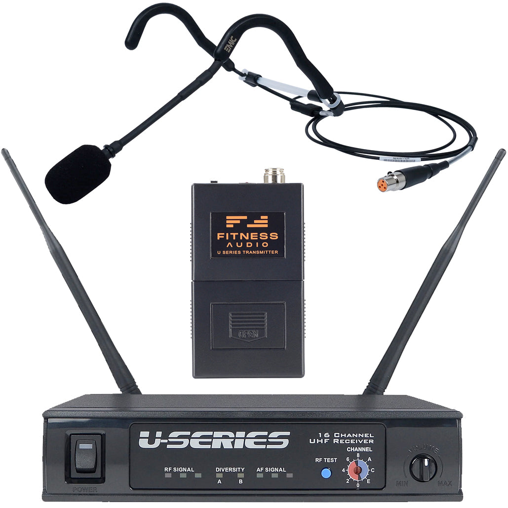 Fitness Audio U Series System with E-Mic Headset Microphone - Wireless Workout Headphones for Gym, Running & Home Exercise