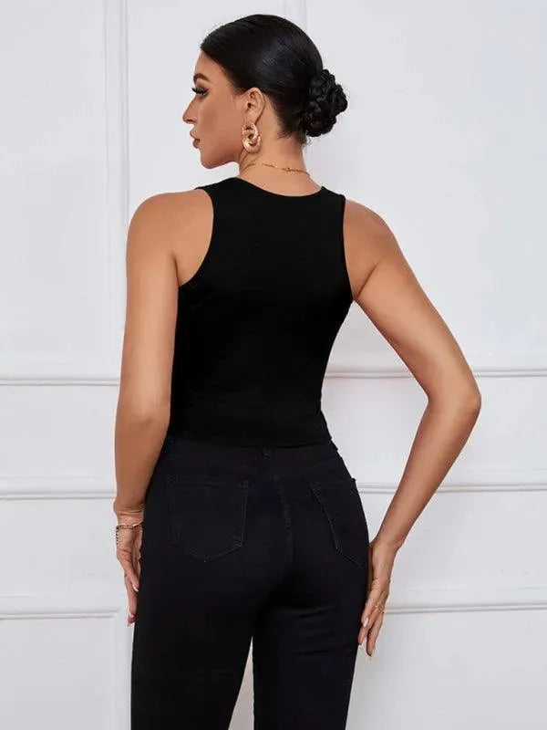 Y Neckline Knit Tank Top for Women - Summer Casual Sleeveless Blouse - Perfect for Beach, Vacation & Everyday Wear