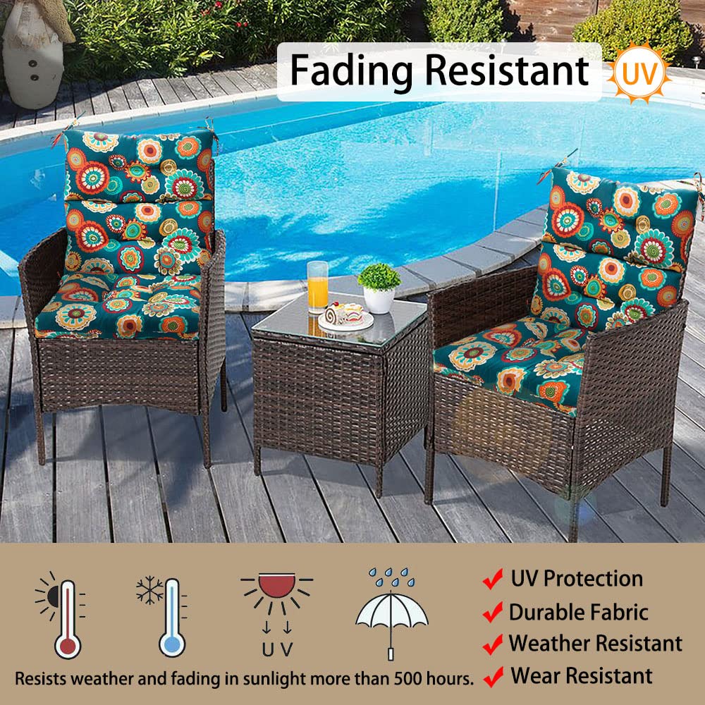 Premium Waterproof Tufted High Back Chair Cushion Set of 2 - All-Weather Indoor/Outdoor Deep Seating Cushions for Rocking Chairs, Patio Chaise Lounges & Sun Loungers (Heronsbill Turquoise Green) - Perfect for Backyard, Poolside & Garden Relaxation