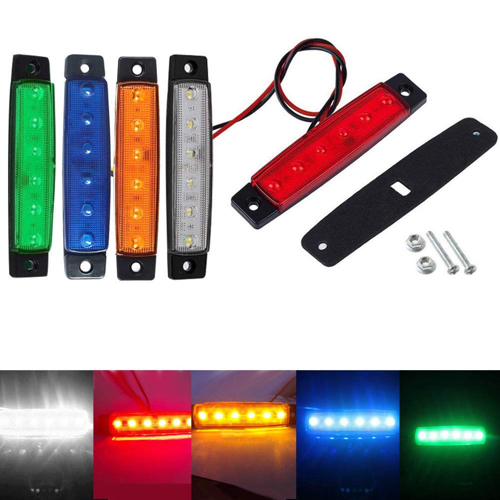 10pcs 12V/24V 6 LED Truck Trailer Side Marker Lights - Amber/Red Safety Indicators for Semi Trucks & Trailers - Waterproof Cab Clearance Lights for Night Driving & Road Safety