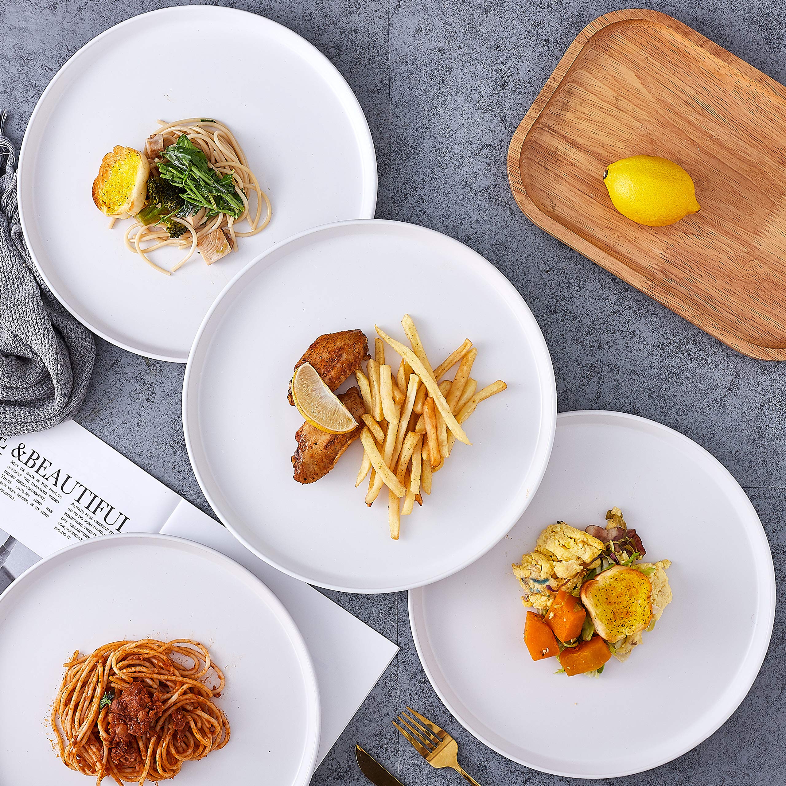 Bruntmor 11 Inch Ceramic Dinner Plates Set of 4 - Round White Pasta & Salad Plates - Oven & Dishwasher Safe Dinnerware - Perfect for Family Meals, Restaurants, and Dinner Parties