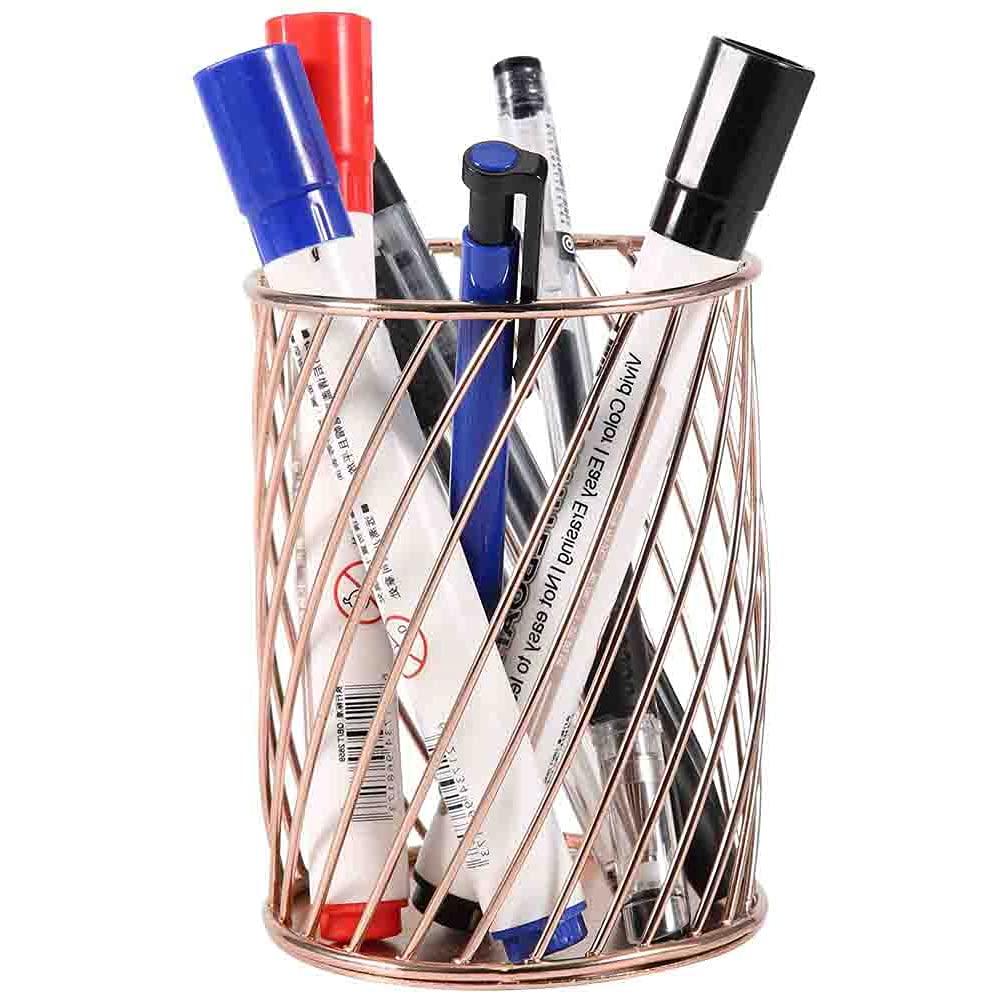 Rose Gold Metal Pen Holder & Desktop Organizer - Hollow Out Design for Pencils, Pens & Office Supplies - Perfect for Home, Office & Student Study Spaces