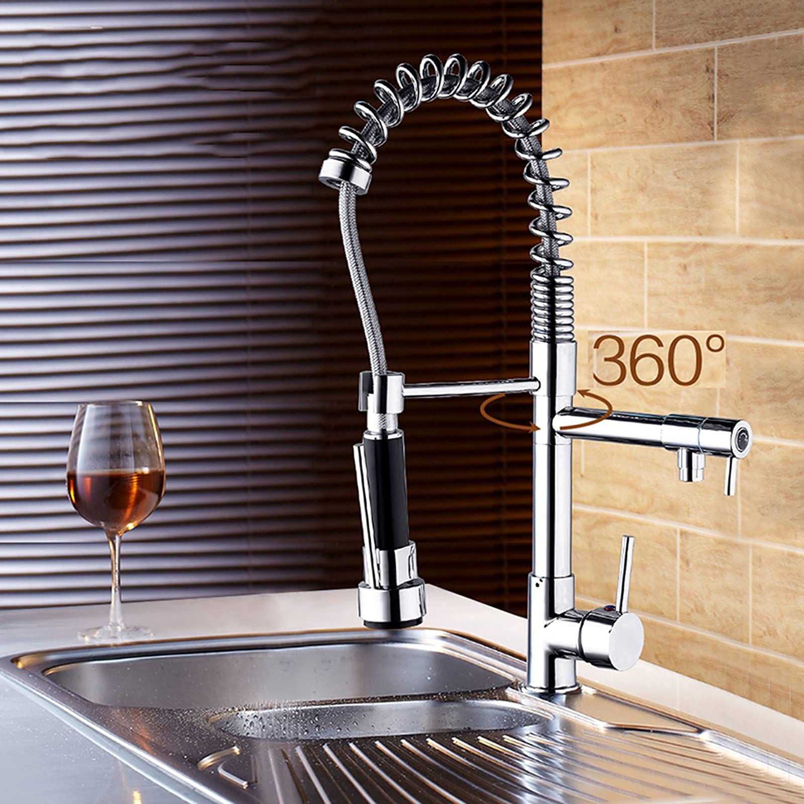 360° Rotating Brass Kitchen Faucet with 2 Spray Modes - Chrome Finish Sink Mixer Tap for Modern Kitchens | Perfect for Washing Dishes, Filling Pots & Daily Kitchen Tasks