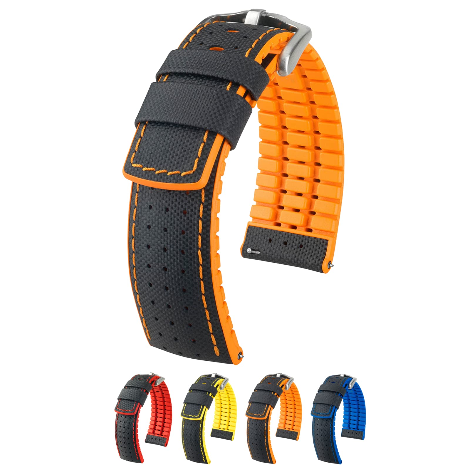 Hirsch Robby Calf Leather Watch Strap with Performance Caoutchouc - 20mm, 21mm, 22mm, 24mm Sizes - Quick Release Watch Band for Men - Perfect for Dress Watches, Business & Formal Occasions