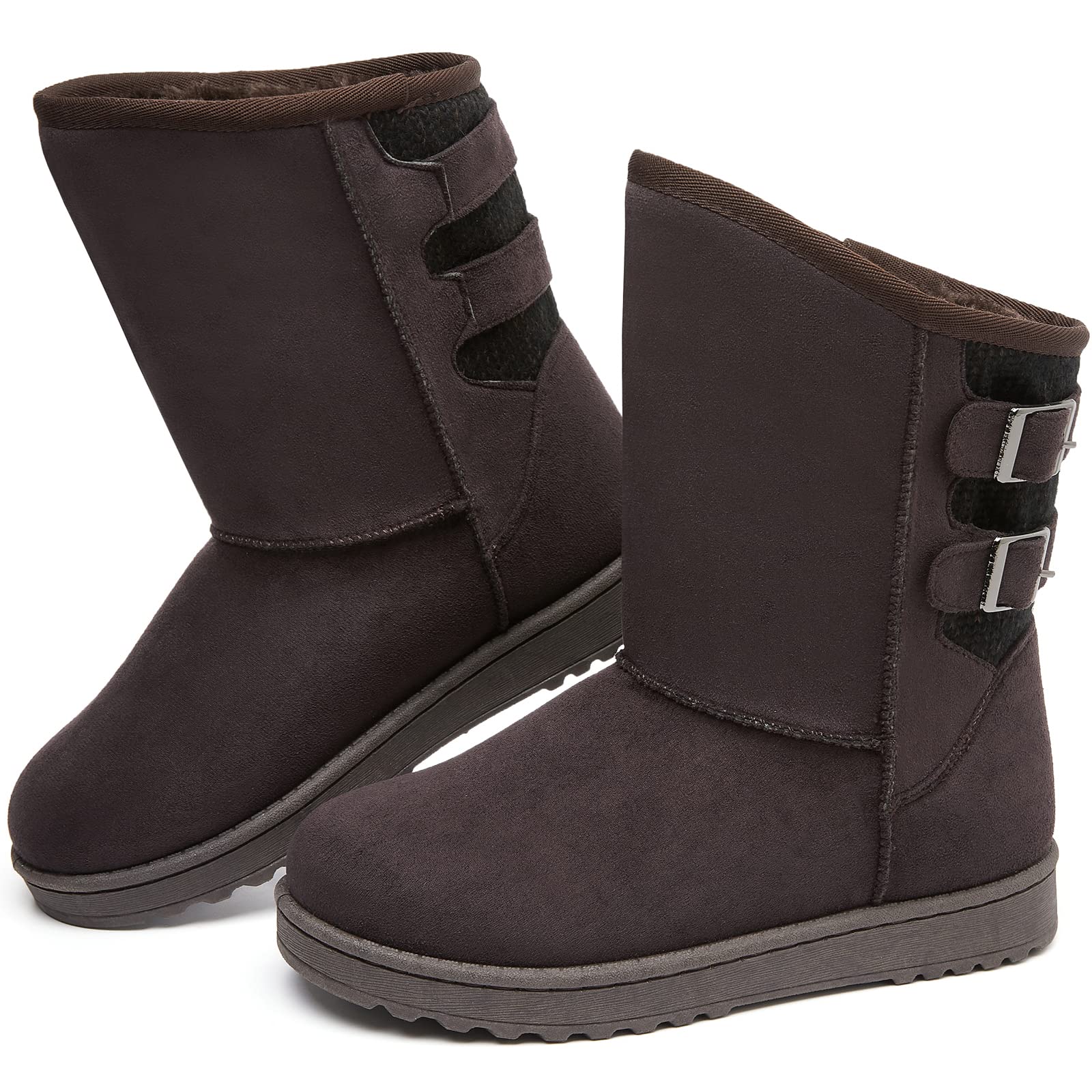 Moudki Women's Winter Boots - Mid Calf Snow Boots with Faux Fur Lining, Slip On Fashion Boots for Cold Weather - Perfect for Snow Days, Outdoor Activities & Casual Wear