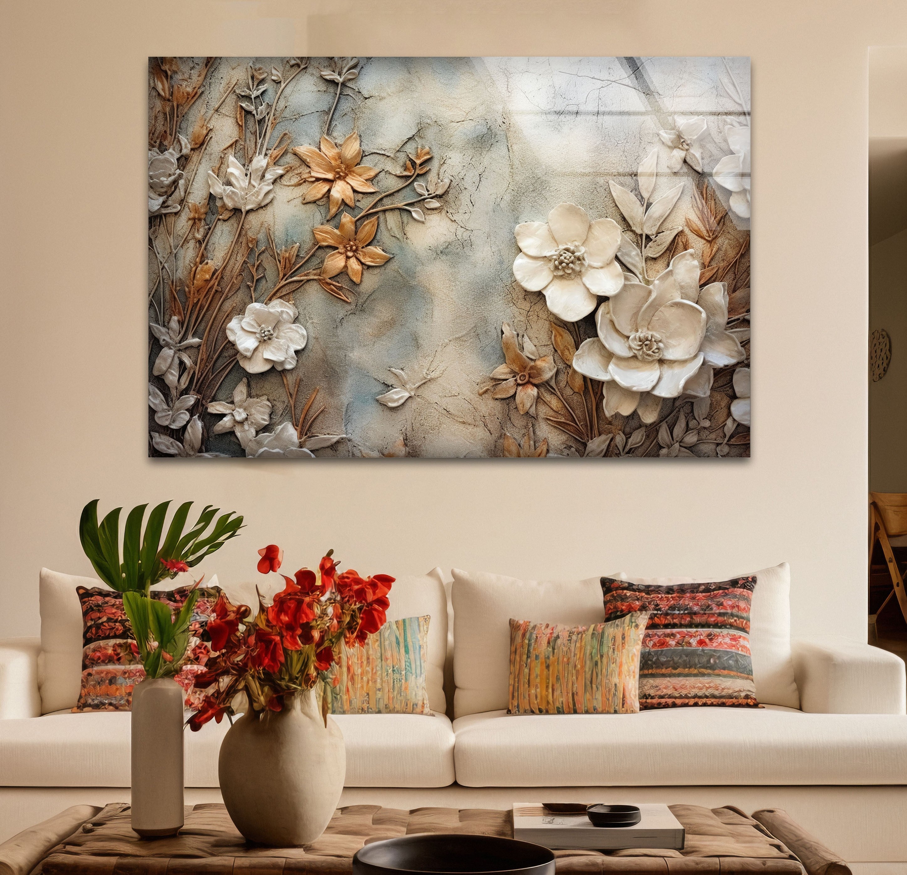 Autumn Flower Art Glass Wall Decor - Handmade Stained Glass Window Hanging for Home, Office & Gift Giving - Perfect for Living Room, Bedroom & Wedding Decor