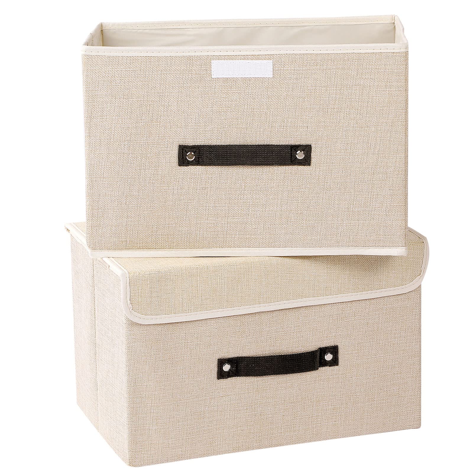 Mee'Life 2-Pack Collapsible Fabric Storage Bins with Lids - Foldable Closet Organizer for Clothes, Bedroom, Office & Home Organization (Beige) | Space-Saving Storage Solution for Small Spaces & Decluttering