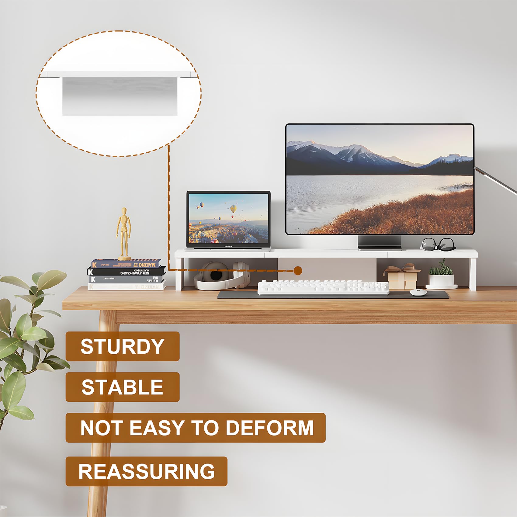Dual Monitor Stand Riser for 2 Monitors - Large Adjustable Desk Shelf Organizer for Computer, Printer, TV - Perfect for Home Office & Gaming Setup (White)