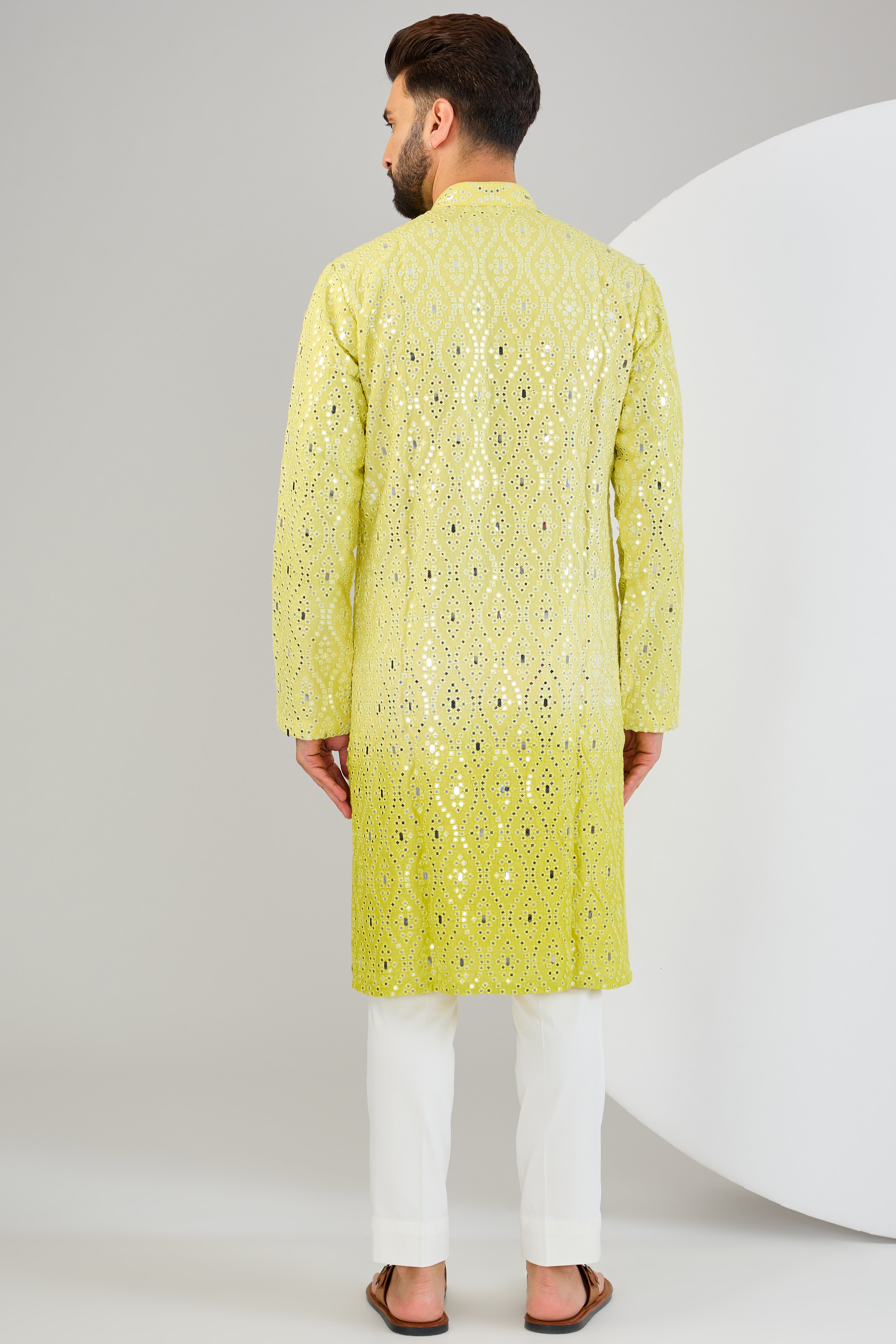 Neon Yellow Ombre Shaded Mirror Work Kurta - Stylish Indian Ethnic Top for Women | Perfect for Festivals, Weddings & Parties