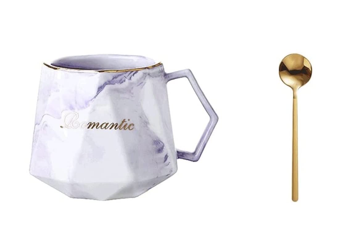 Premium Marbled Ceramic Coffee Mug Set - 400ML Large Reusable Drink Cup with Spoon for Coffee, Tea, Milk & Juice | Durable & Stylish for Home, Office & Gifts | Dishwasher Safe & Eco-Friendly
