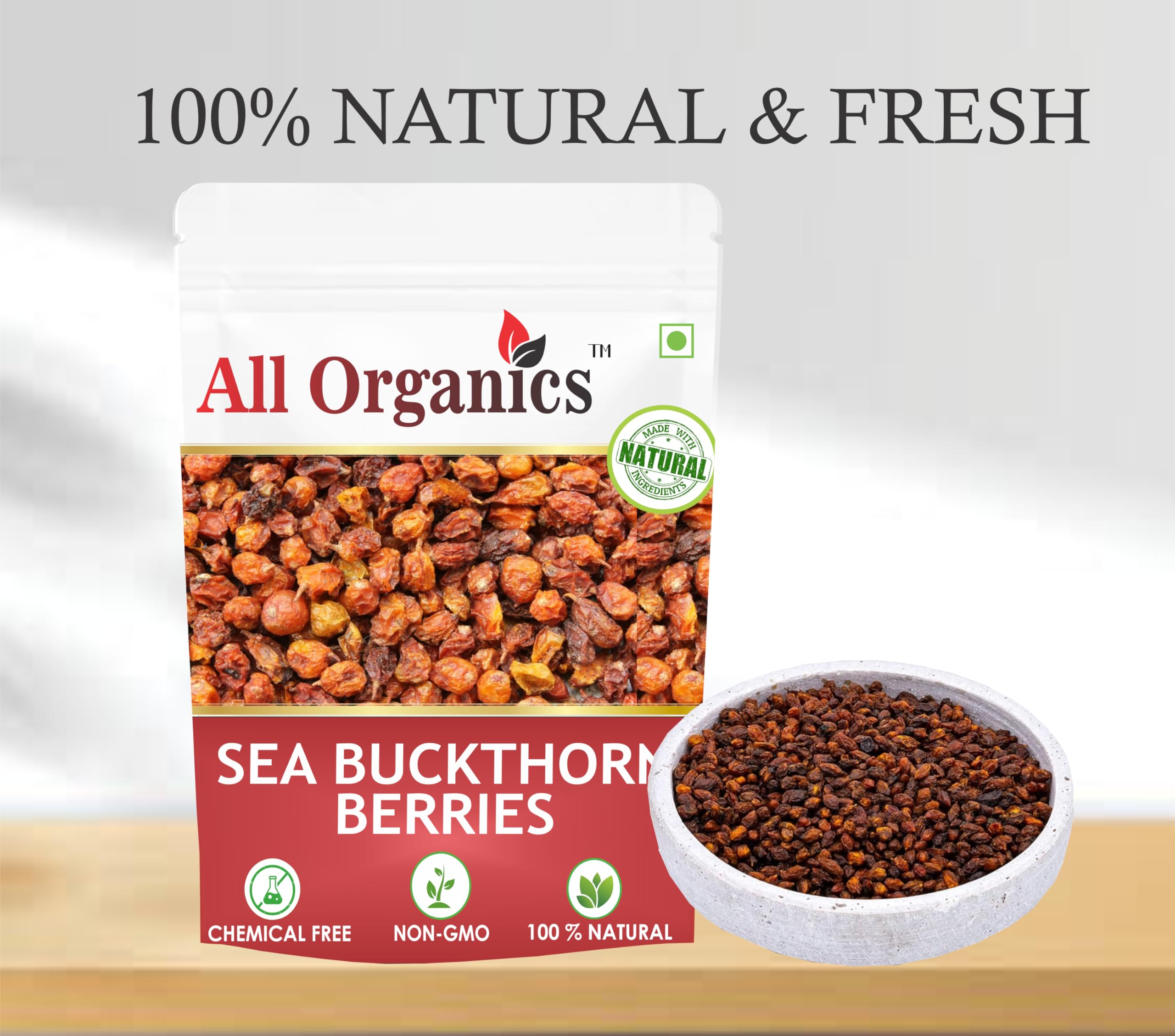 Organic Himalayan Sea Buckthorn Berries | 100g | Dried Superfood | Rich in Fiber, Omega Fatty Acids & Vitamin C | Perfect for Smoothies, Teas & Healthy Snacks