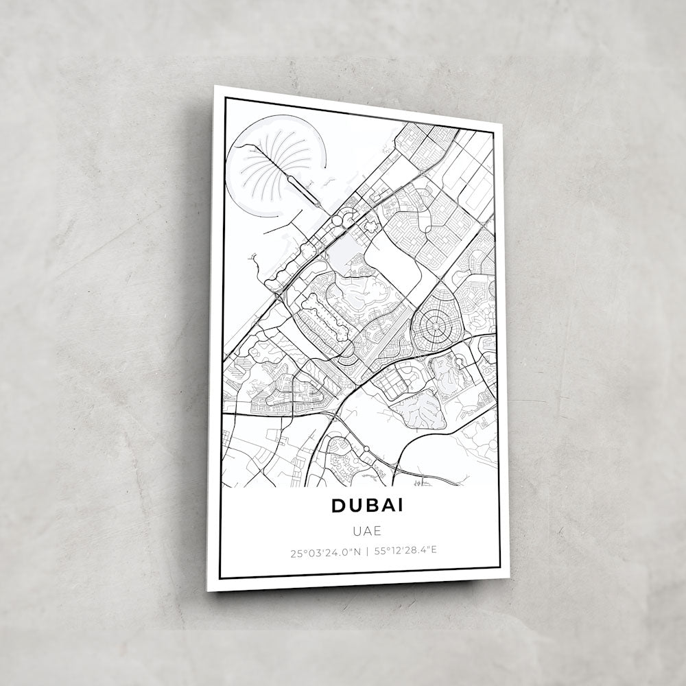 Stunning Dubai Map Glass Wall Art - Elegant Home & Office Decor for Living Room, Bedroom, or Gift