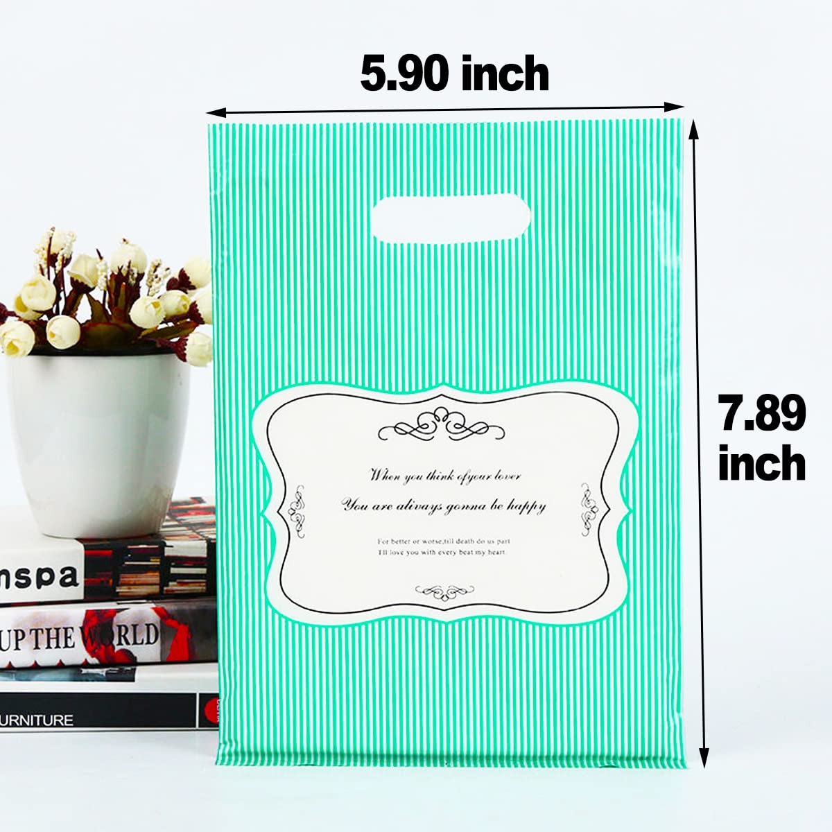 50 Pack Blue Thank You Bags with Die-Cut Handles 5.9