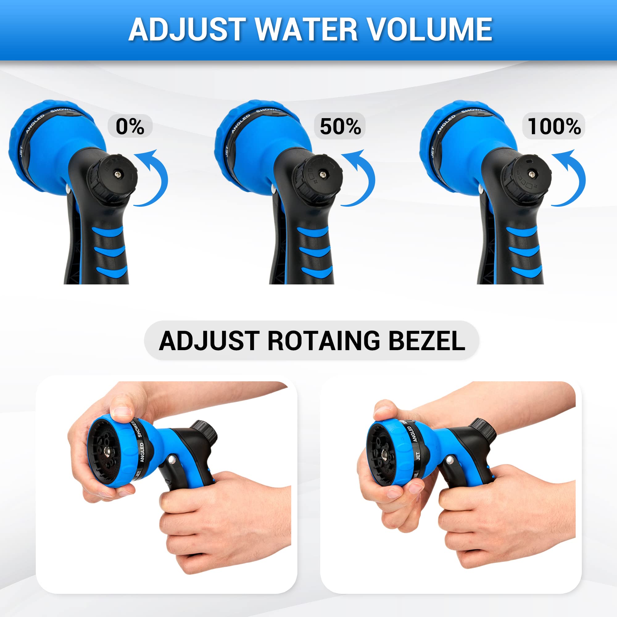 NGreen Heavy Duty Garden Hose Nozzle - 8 Adjustable Water Spray Patterns, Ergonomic Non-Slip Grip for Plant Watering, Pet Bathing, Car Washing & Outdoor Cleaning (Blue) | Perfect for Lawn Care, Gardening, and Home Maintenance