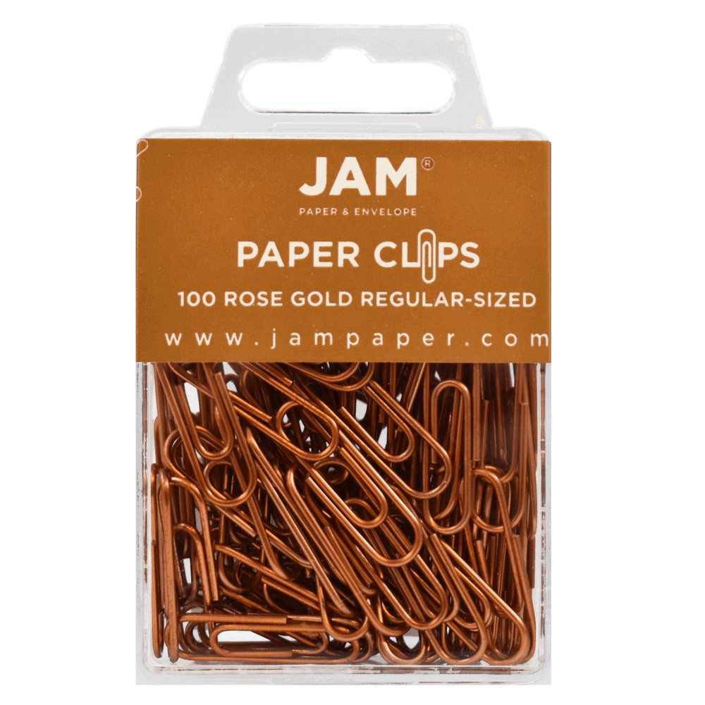 JAM Paper Rose Gold Small Standard Paper Clips - 100 Pack - Premium Office & School Supplies for Organizing Documents, Notes & Files