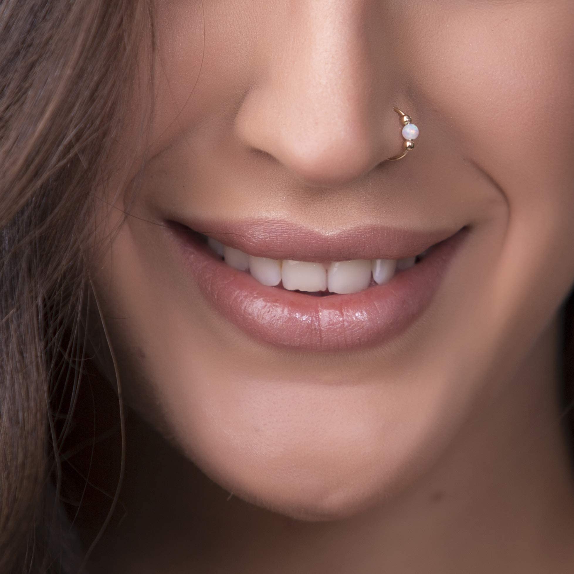 14k Gold Filled Opal Nose Ring for Women - Jolliz White Opal Nose Hoop Piercing Jewelry - Perfect for Everyday Wear, Parties & Special Occasions