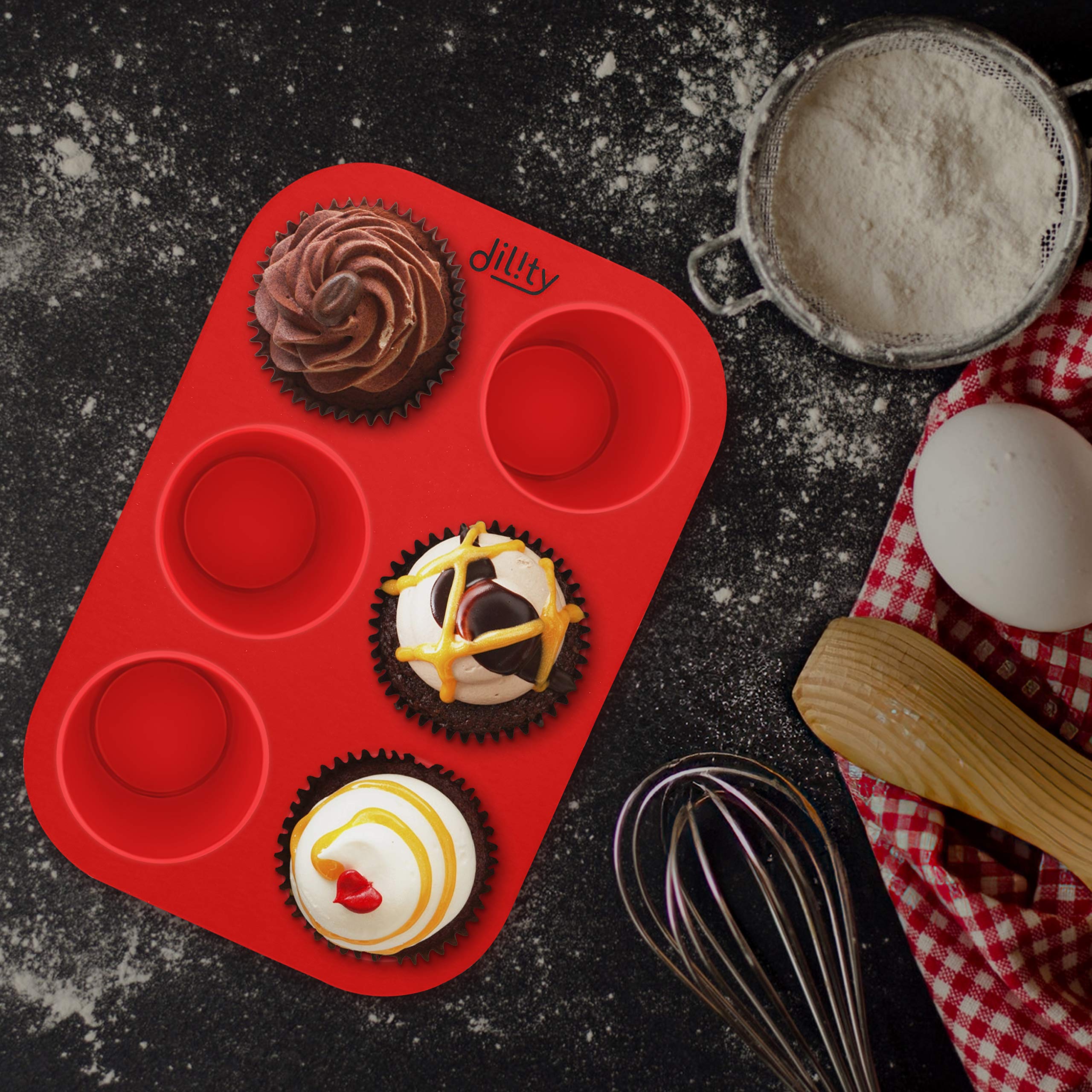 6-Cup Silicone Muffin Pan - Extra Deep Large Cupcake Baking Tray for Muffins, Cupcakes & Yorkshire Puddings | Non-Stick BPA-Free Bakeware | Perfect for Home Baking, Parties & Holiday Treats