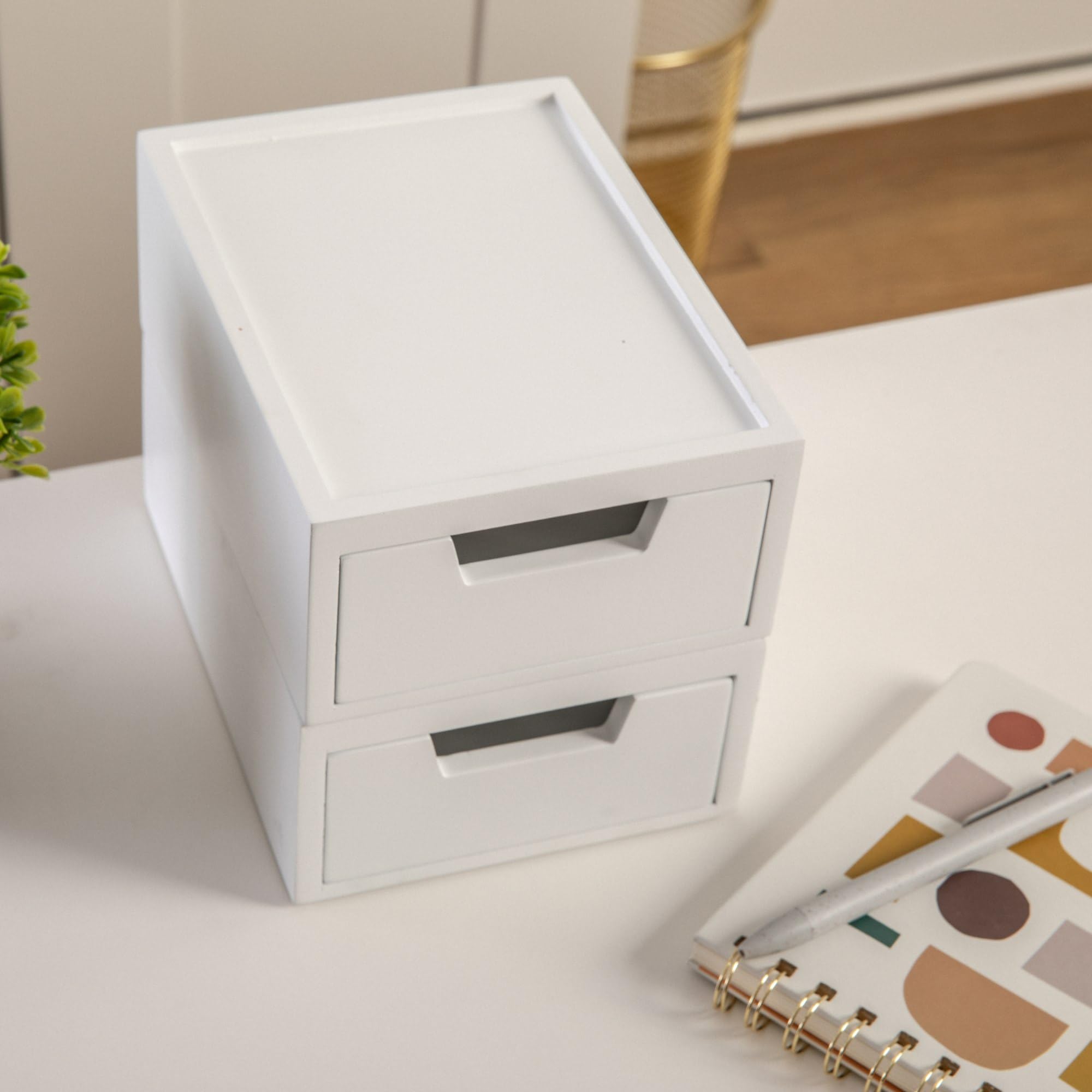 Weston Stackable Wooden Storage Boxes - 2 Pack, White | Home & Office Organizer