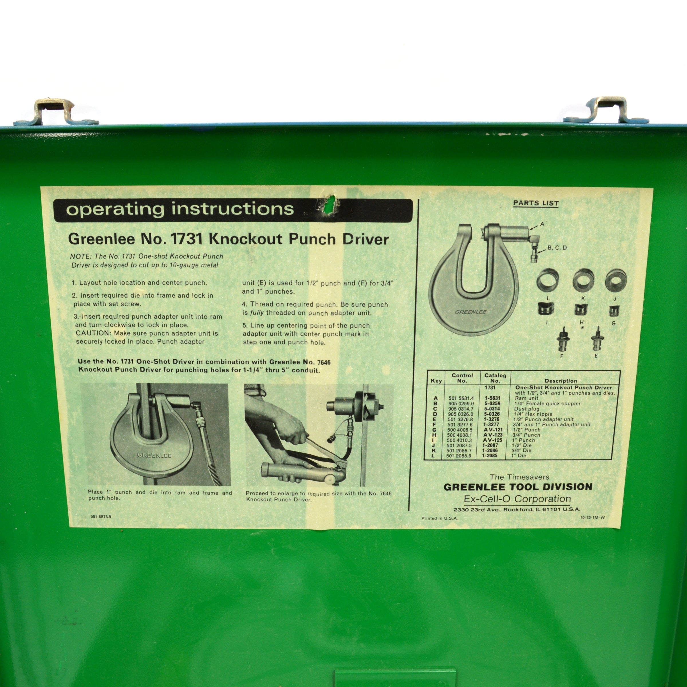 GREENLEE 1731 H 767 One Shot Hydraulic Knockout Driver Set with Case - Used Like New | Perfect for Electrical Conduit Installation & Metal Fabrication