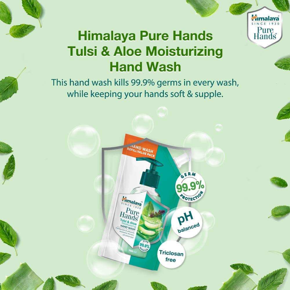 Himalaya Pure Hands Moisturizing Tulsi & Aloe Hand Wash Refill - 750ml | Natural Herbal Liquid Soap for Dry Skin | Perfect for Home, Office & Bathroom Use