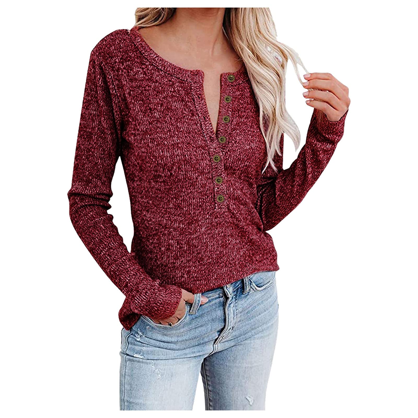 Women's Camouflage Henley Shirts - Long Sleeve Low Cut Fall Tops & Graphic Tees | Casual Blouse & Tunic Sweatshirts for Everyday Wear, Outdoor Adventures & Layering