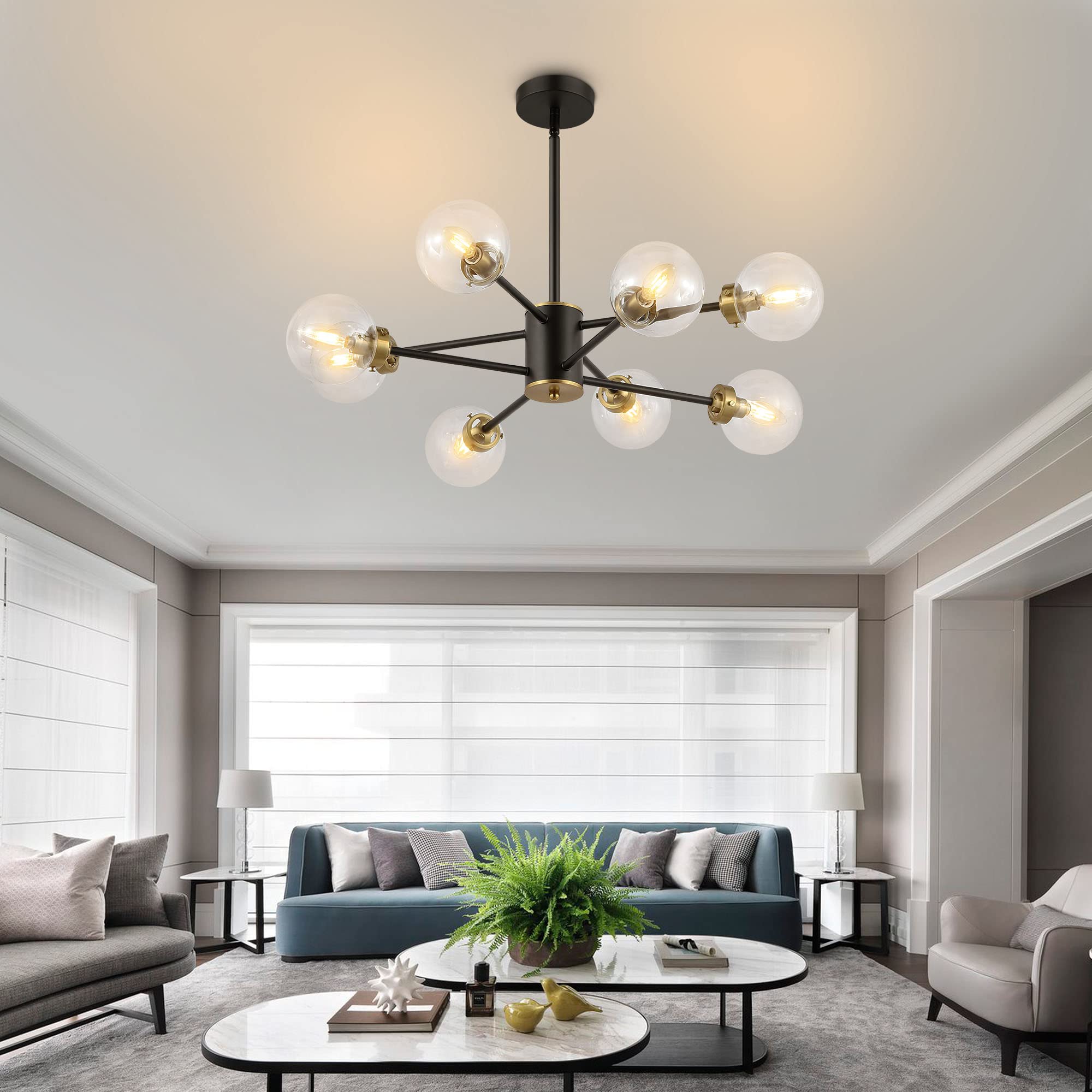 WINGBO 8-Light Sputnik Chandelier - Modern Adjustable Pendant Light Fixture with 4.7