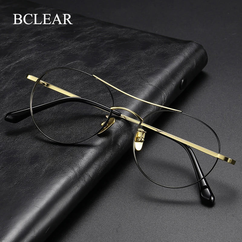Bclear Unisex Full Rim Round Small Double Bridge Titanium Eyeglasses 86678 - Lightweight & Durable Titanium Frame Glasses for Men & Women - Perfect for Reading, Work, and Everyday Fashion
