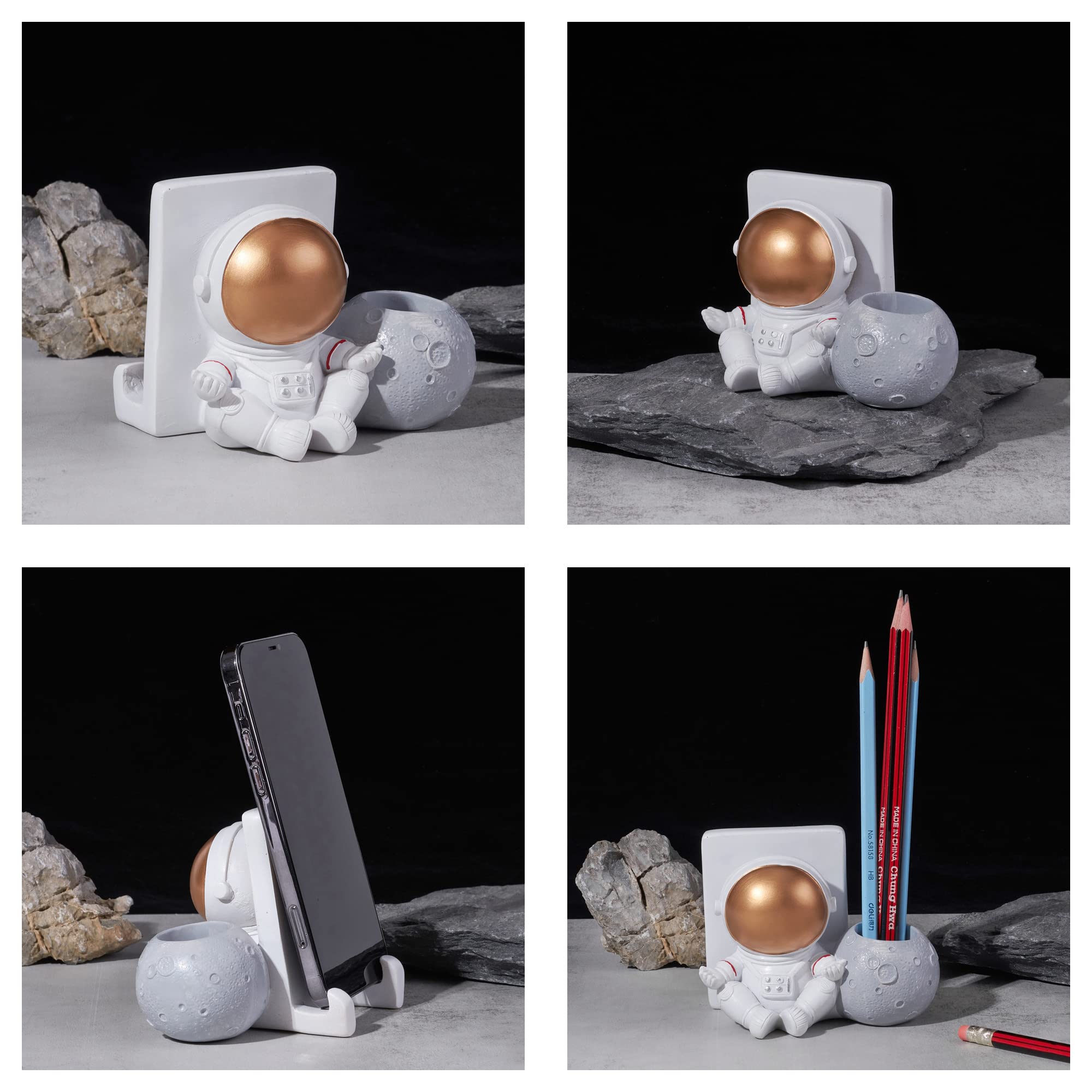 Multifunctional Astronaut Phone Stand with Pen Holder - Space-Themed Cell Phone Dock & Desktop Organizer for Office, Home, or Gift