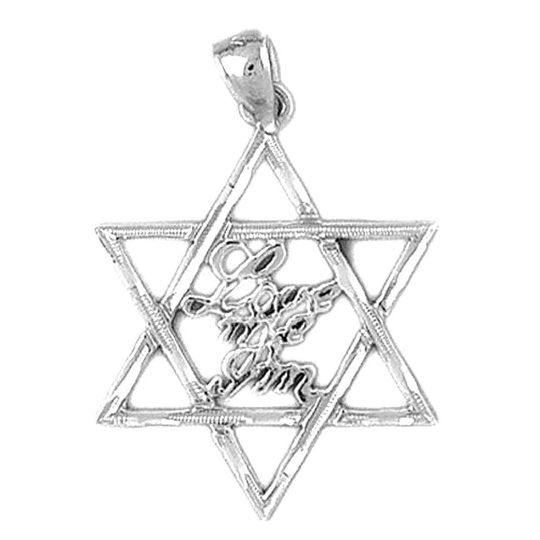 Rhodium-Plated 925 Silver Star of David Pendant Necklace - 18