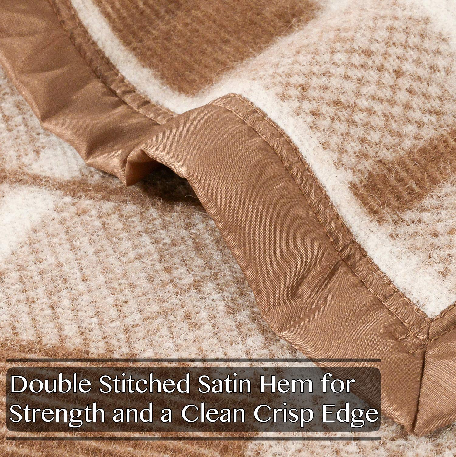Premium 100% Virgin Wool Blanket - 400GSM Medium/Heavy Weight - Machine Washable Camel/Natural Plaid - Full/Queen Size - Cozy & Warm for Bedroom, Sofa, Camping & Travel - Luxury Home & Outdoor Blanket