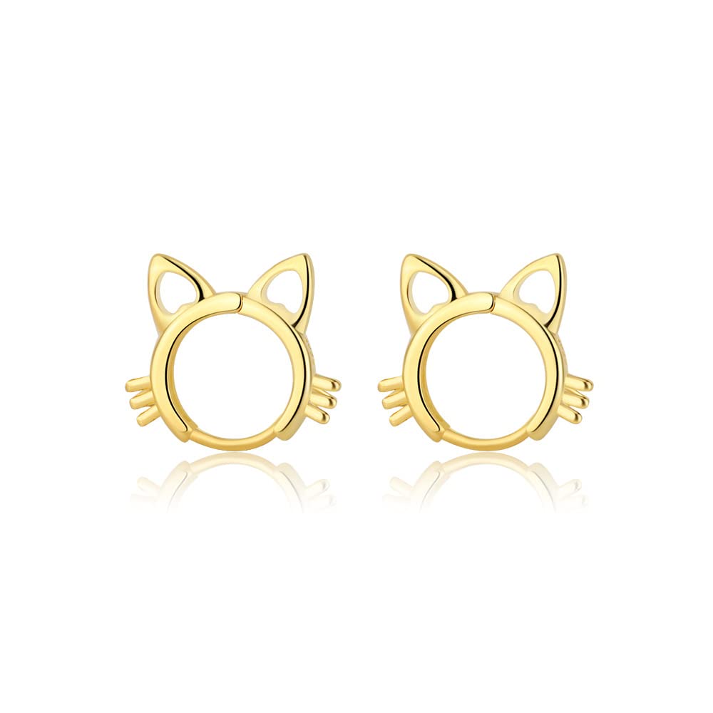 Cute Kitty Cat Small Hoop Earrings for Women & Girls - 10mm Dainty Animal Hoop Earrings for Cartilage, Helix Piercing - Perfect Birthday Gift for Teens (Great for Parties, Everyday Wear & Gifting)